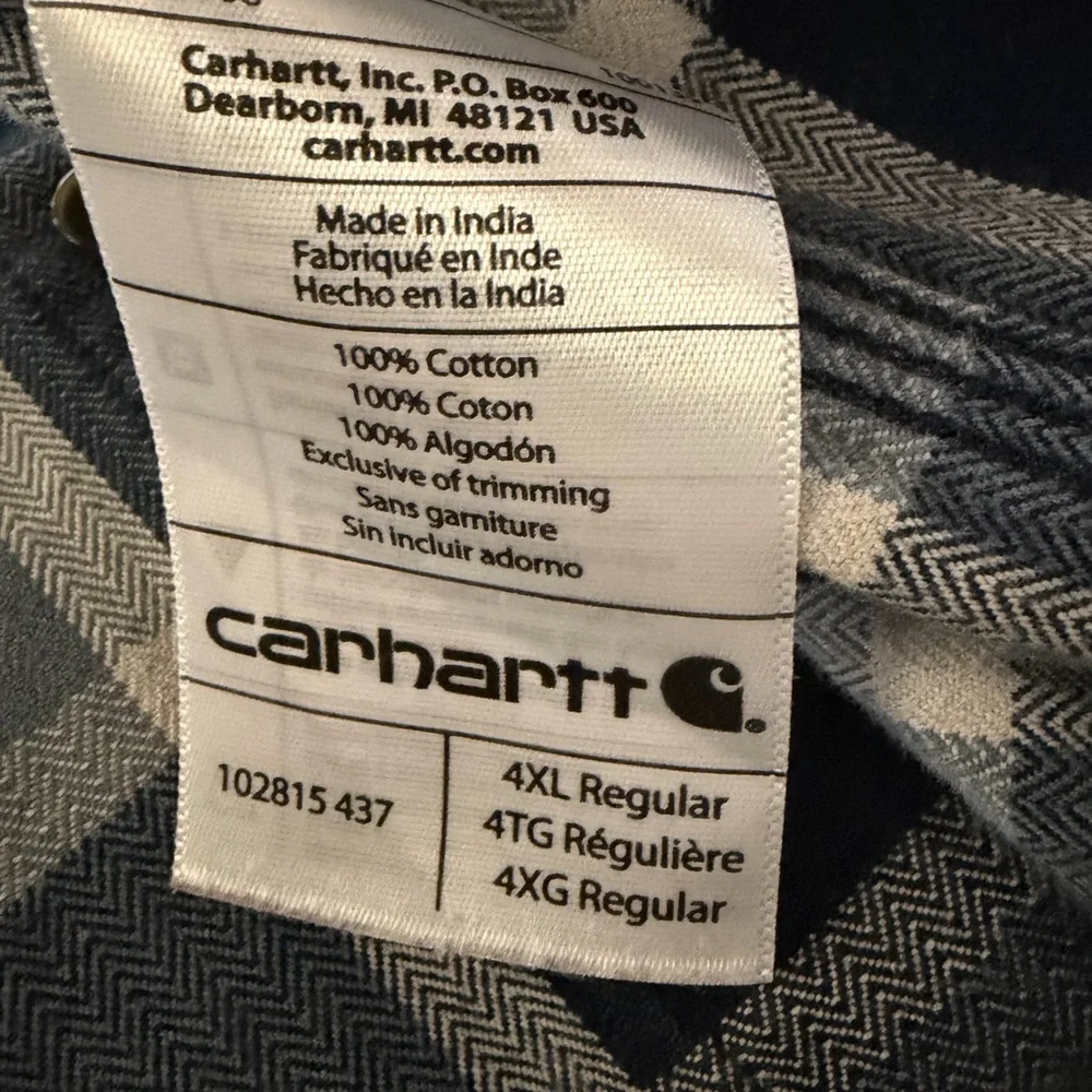 Carhartt Original Fit Plaid Button-Up Shirt | Navy White | 4XL - Picture 5 of 6